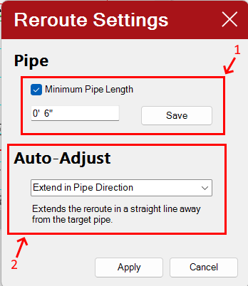 Reroute Settings Dialog