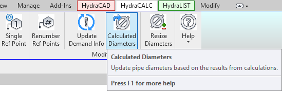 Calculated Diameters