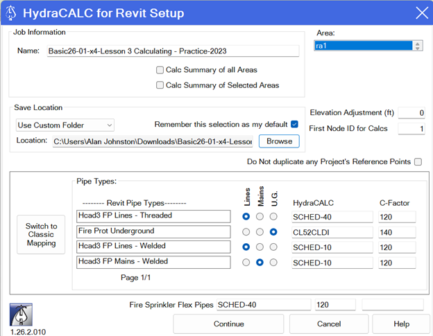 Hydraulic Calculations Setup