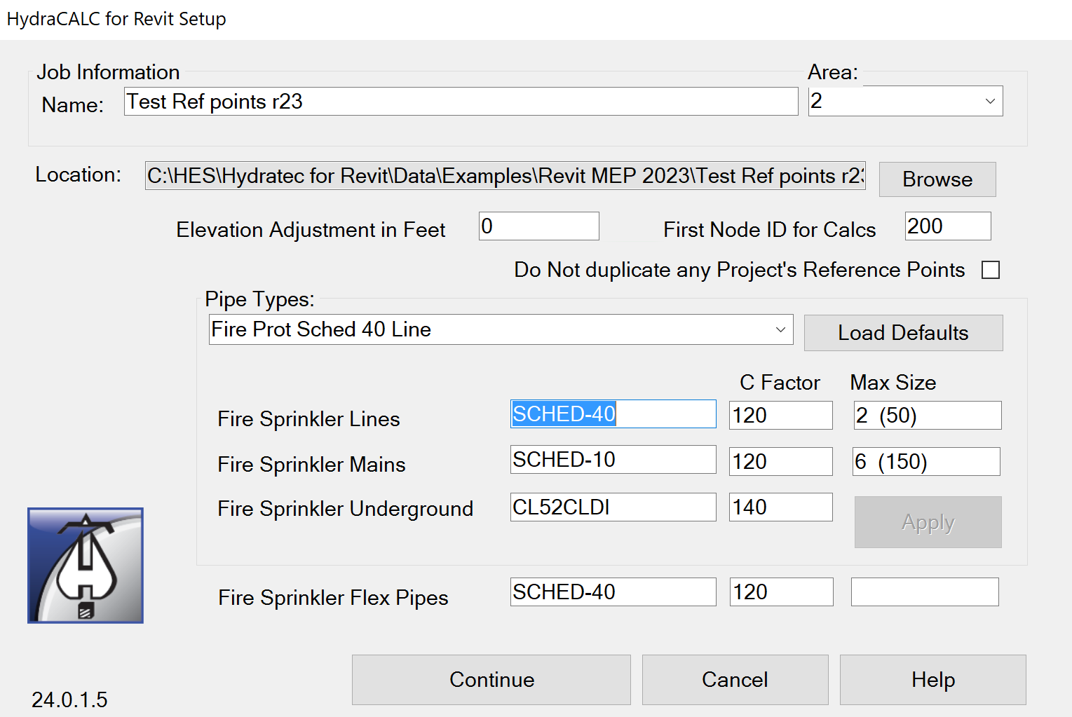 Hydraulic Calculations Setup