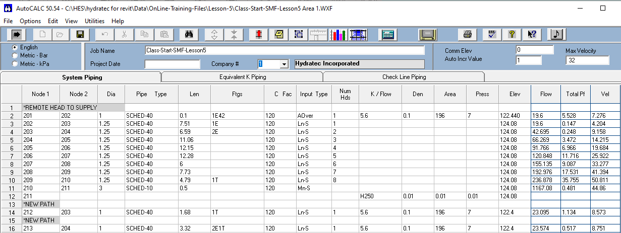 Hydraulic Data Input