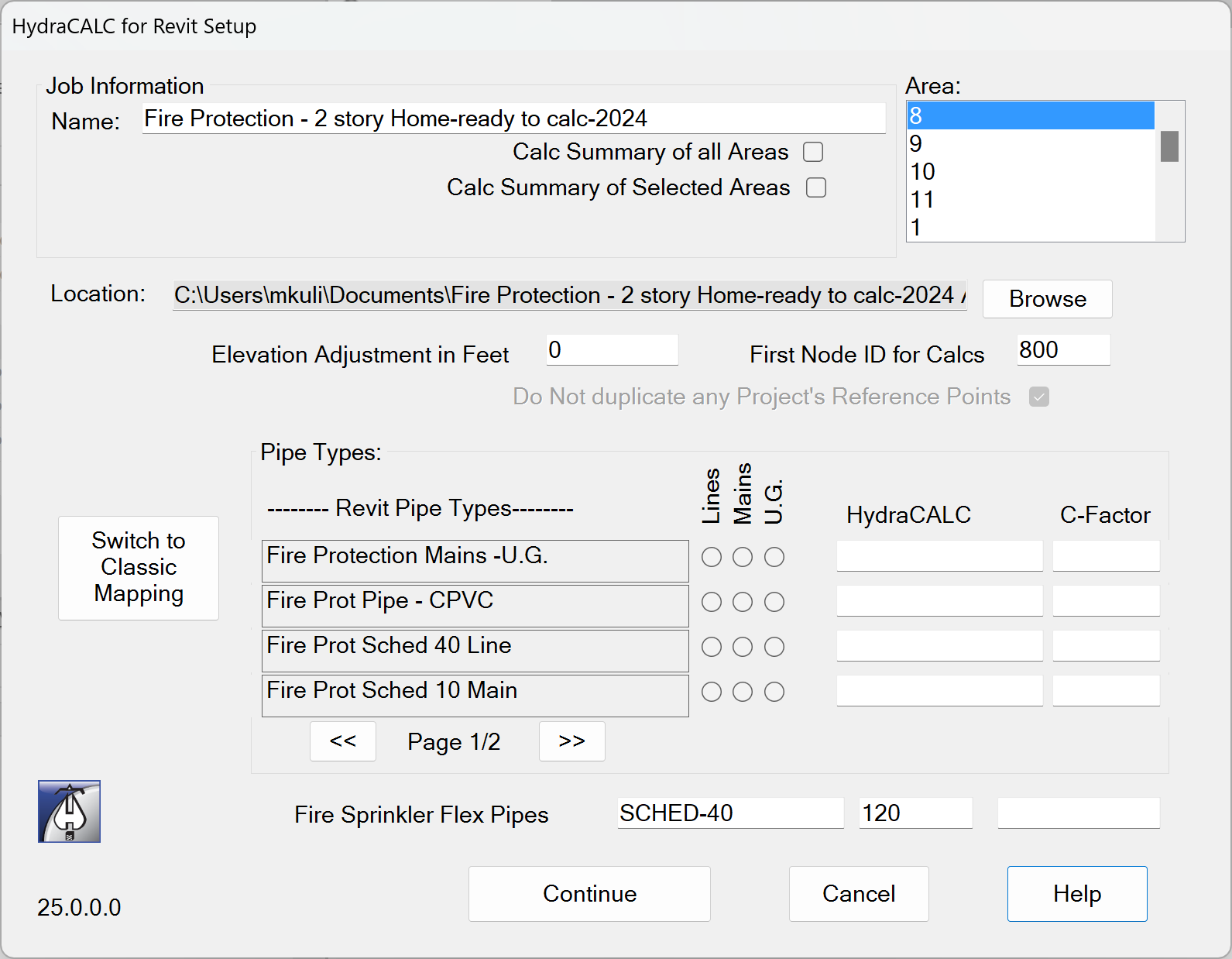 Hydraulic Calculations Setup